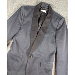 Dries Van Noten Karters Tuxedo Blazer Mens sz 38 Navy Blue Black Sport Coat‎